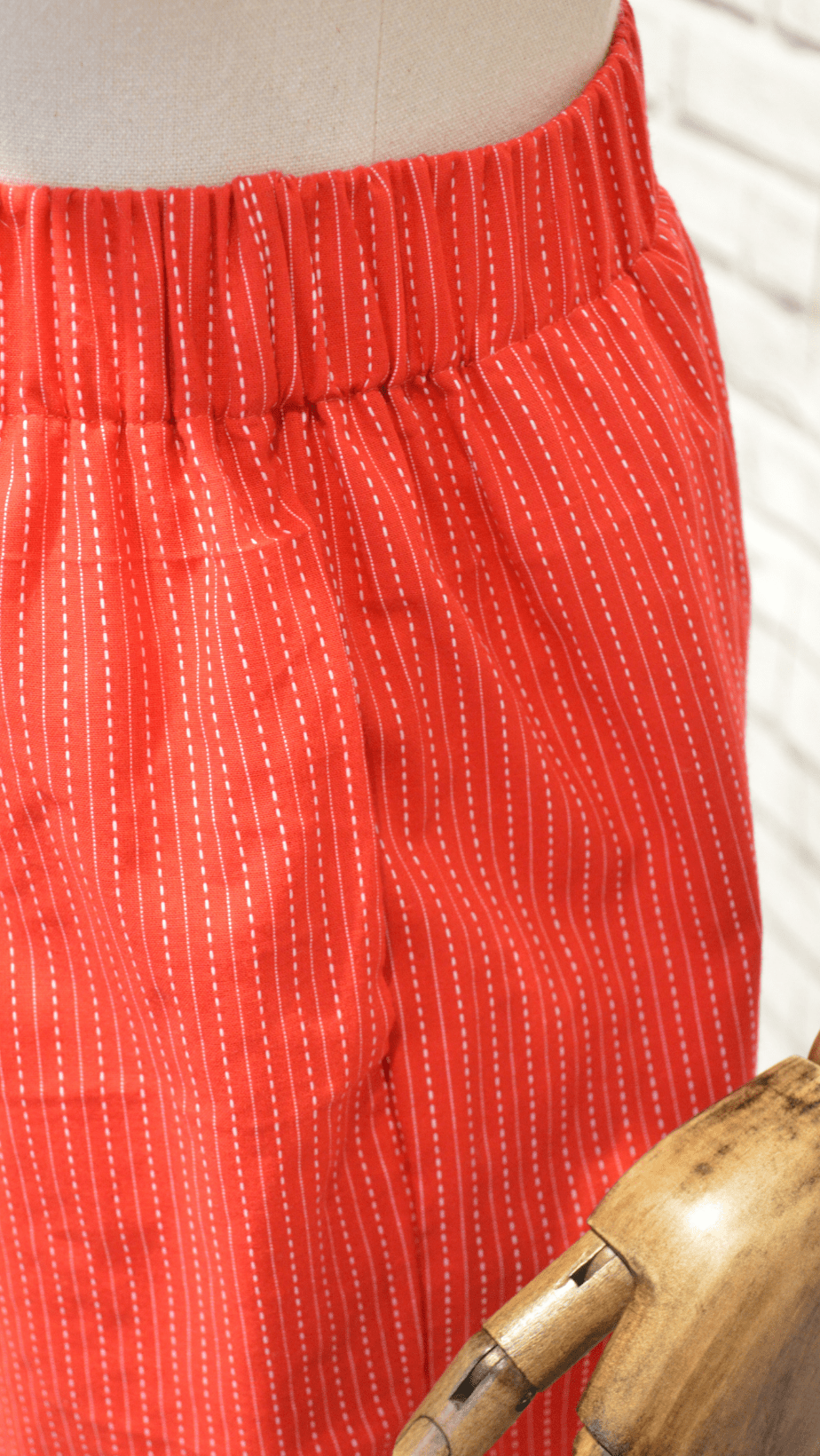 Red and white kantha stitch style stripe - Violet Elizabeth - Clothing