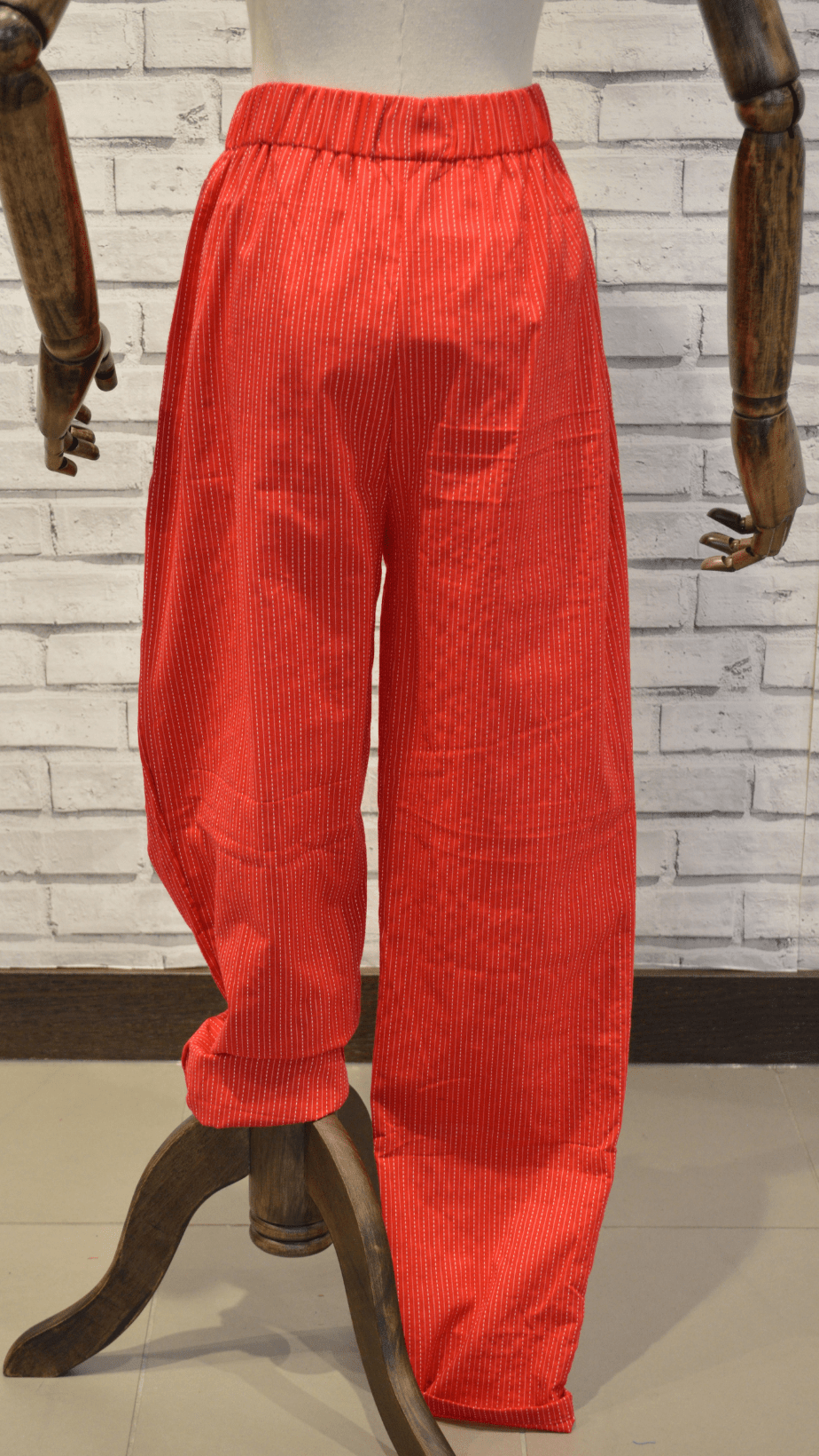 Red and white kantha stitch style stripe - Violet Elizabeth - Clothing