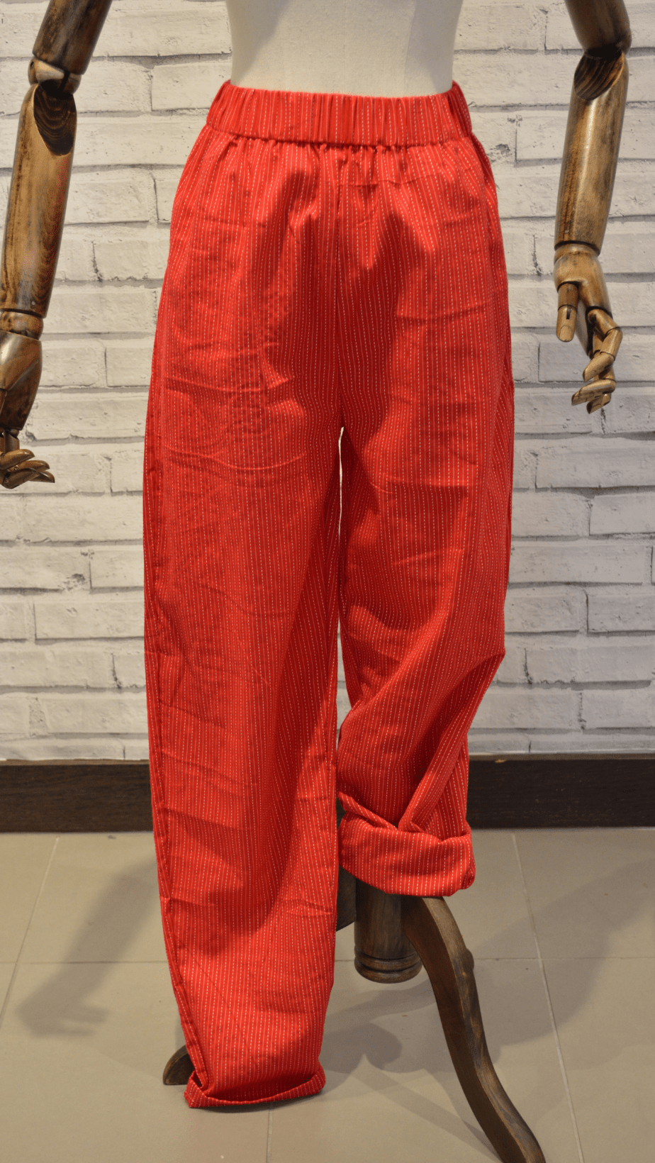 Red and white kantha stitch style stripe - Violet Elizabeth - Clothing