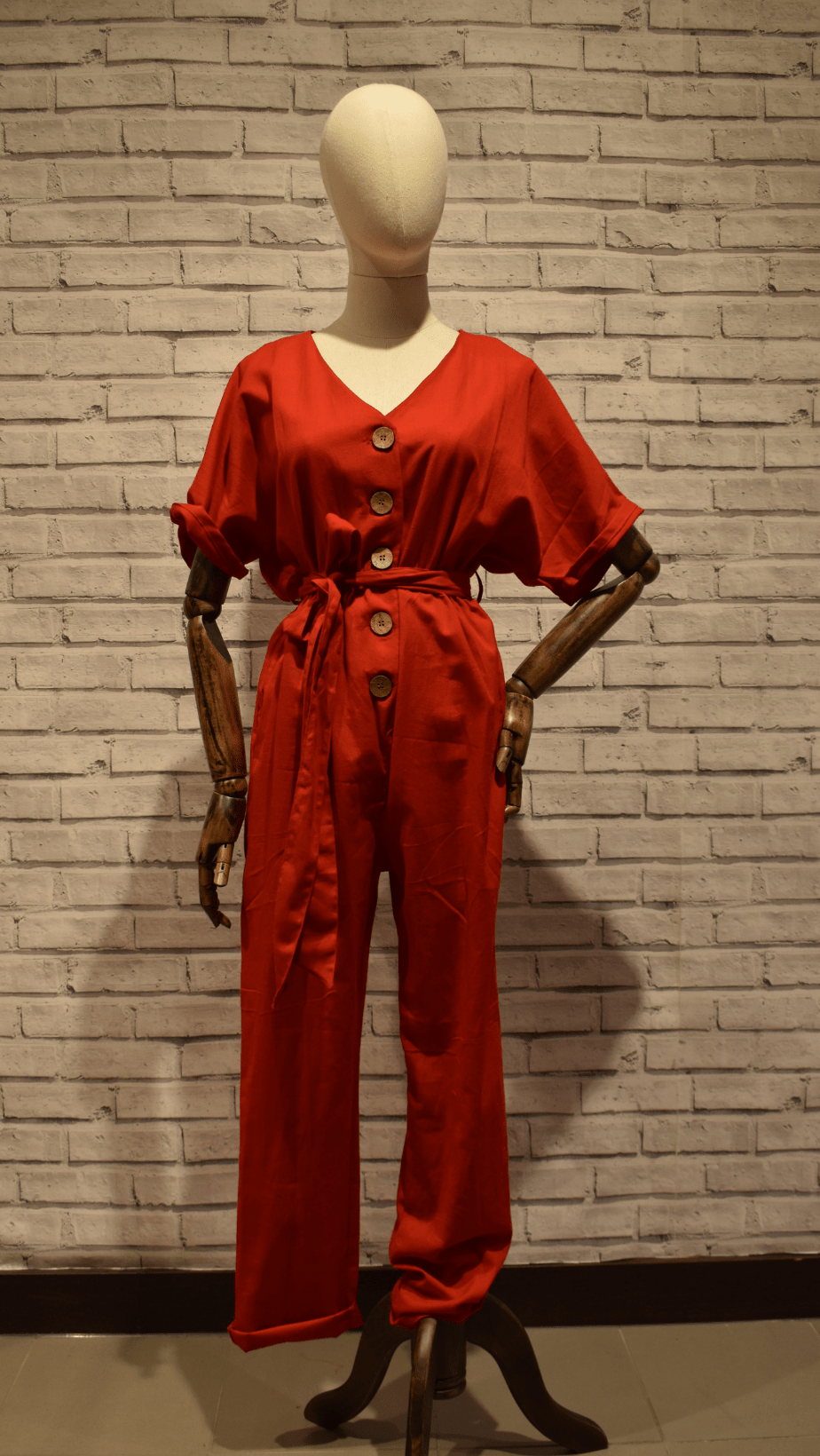 Red Elastic Jumpsuit - Violet Elizabeth - Clothing