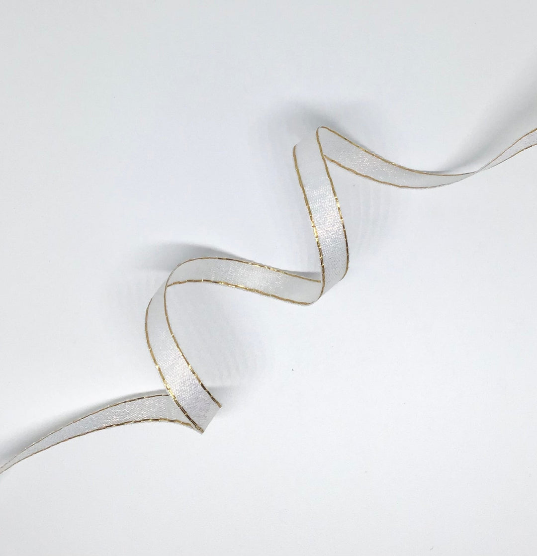 10mm white & gold ribbon - Violet Elizabeth - Haberdashery
