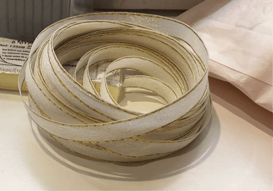 10mm white & gold ribbon - Violet Elizabeth - Haberdashery