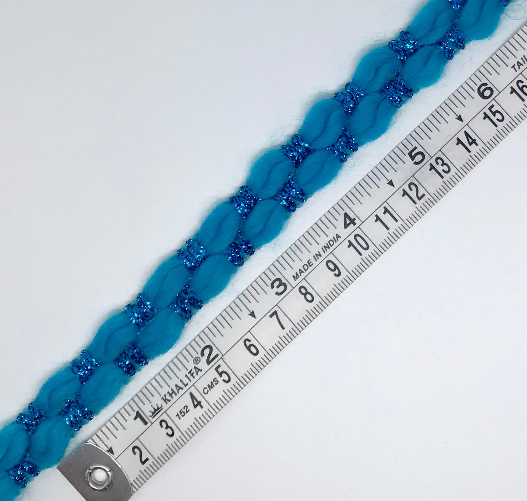 15mm turquoise wool & sparkle trim - Violet Elizabeth - Haberdashery