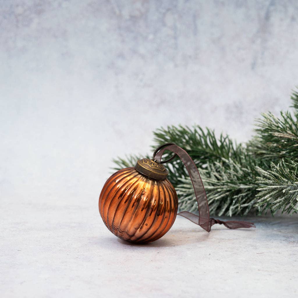 2" Russet Glass Ribbed Ball Hanging Christmas Ornament - Violet Elizabeth - Christmas Decorations
