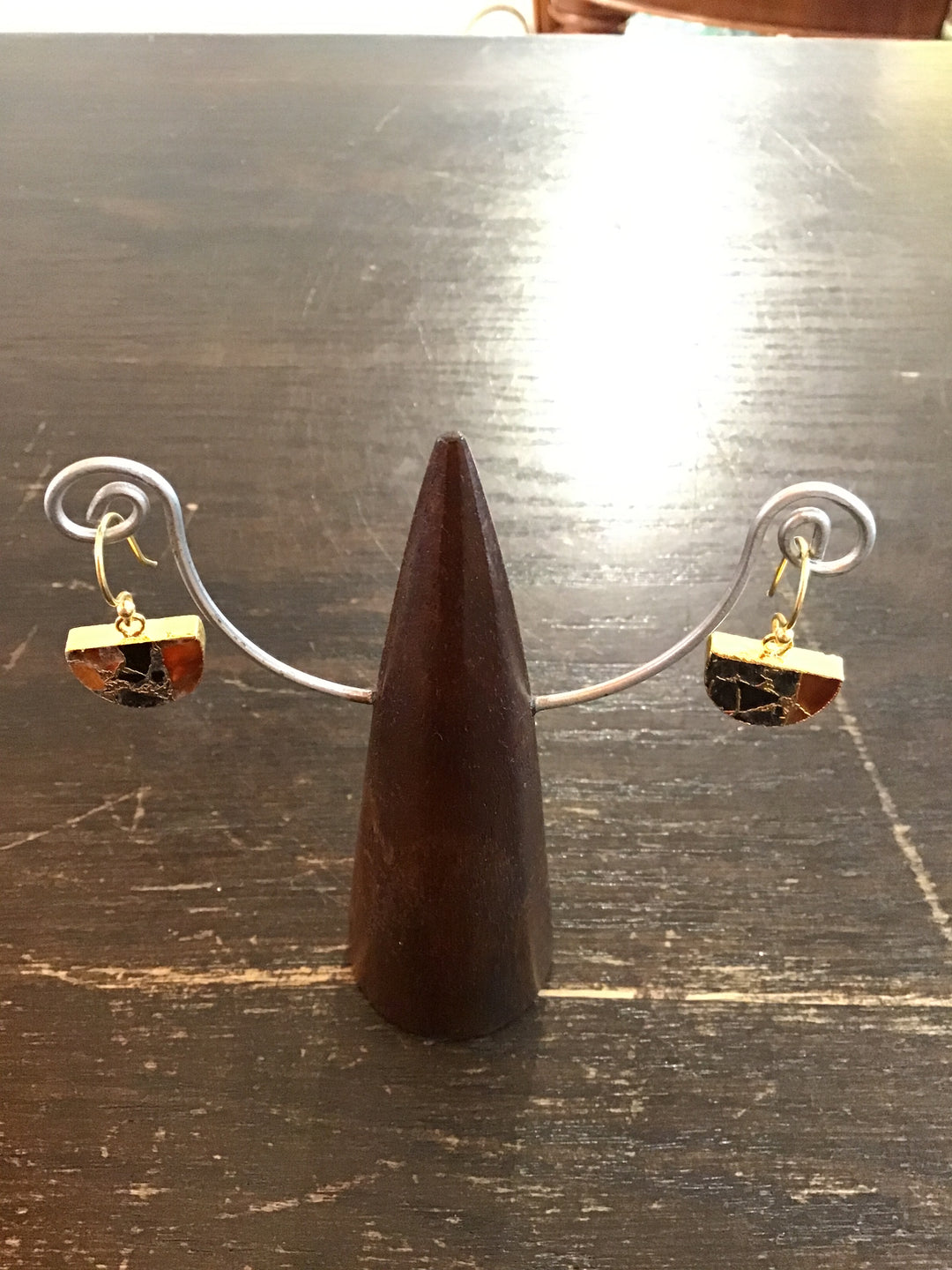 Crackle Half Moon Tigers Eye Gold Earrings - Violet Elizabeth