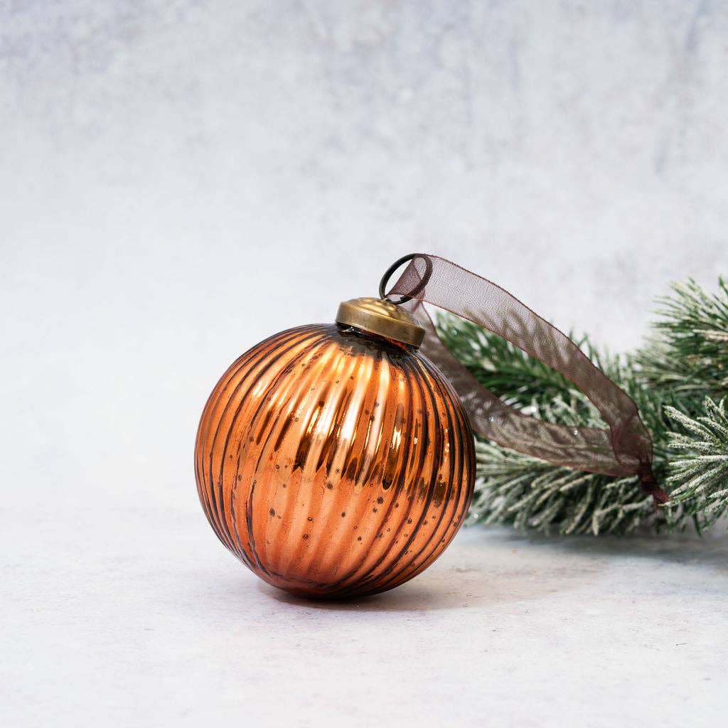 3" Russet Glass Ribbed Ball Decoration - Violet Elizabeth - Christmas Decorations