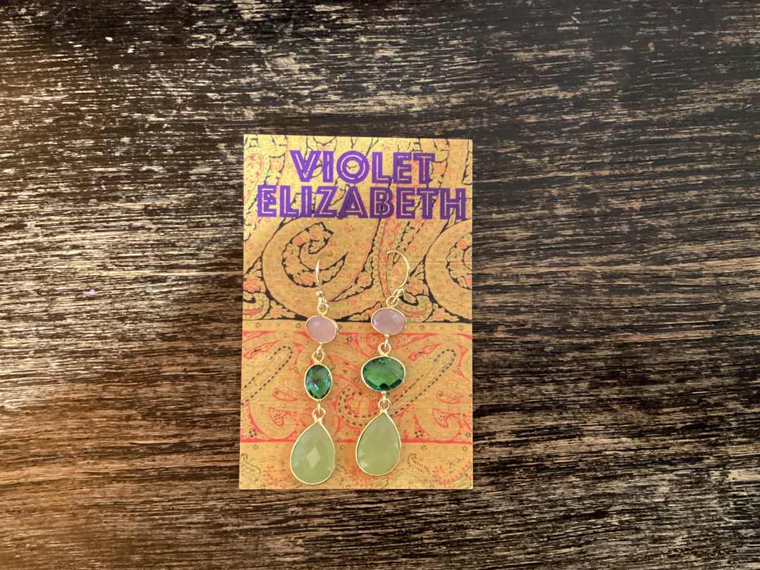 Pink Chalcedony & Peridot & Green Chalcedony Triple Threat Earrings - Violet Elizabeth