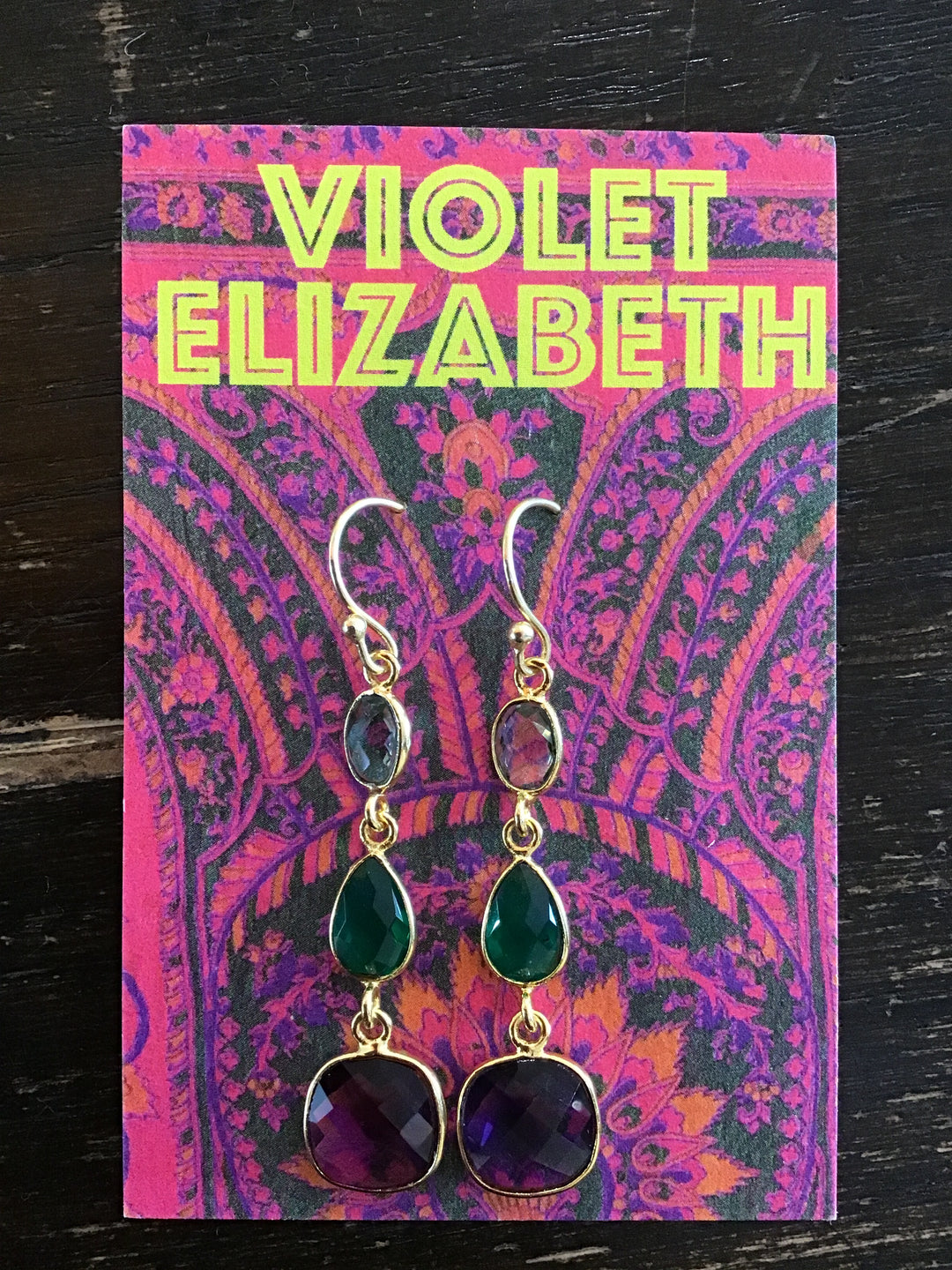 Quartz & Peridot & Amethyst Triple Threat Earrings - Violet Elizabeth