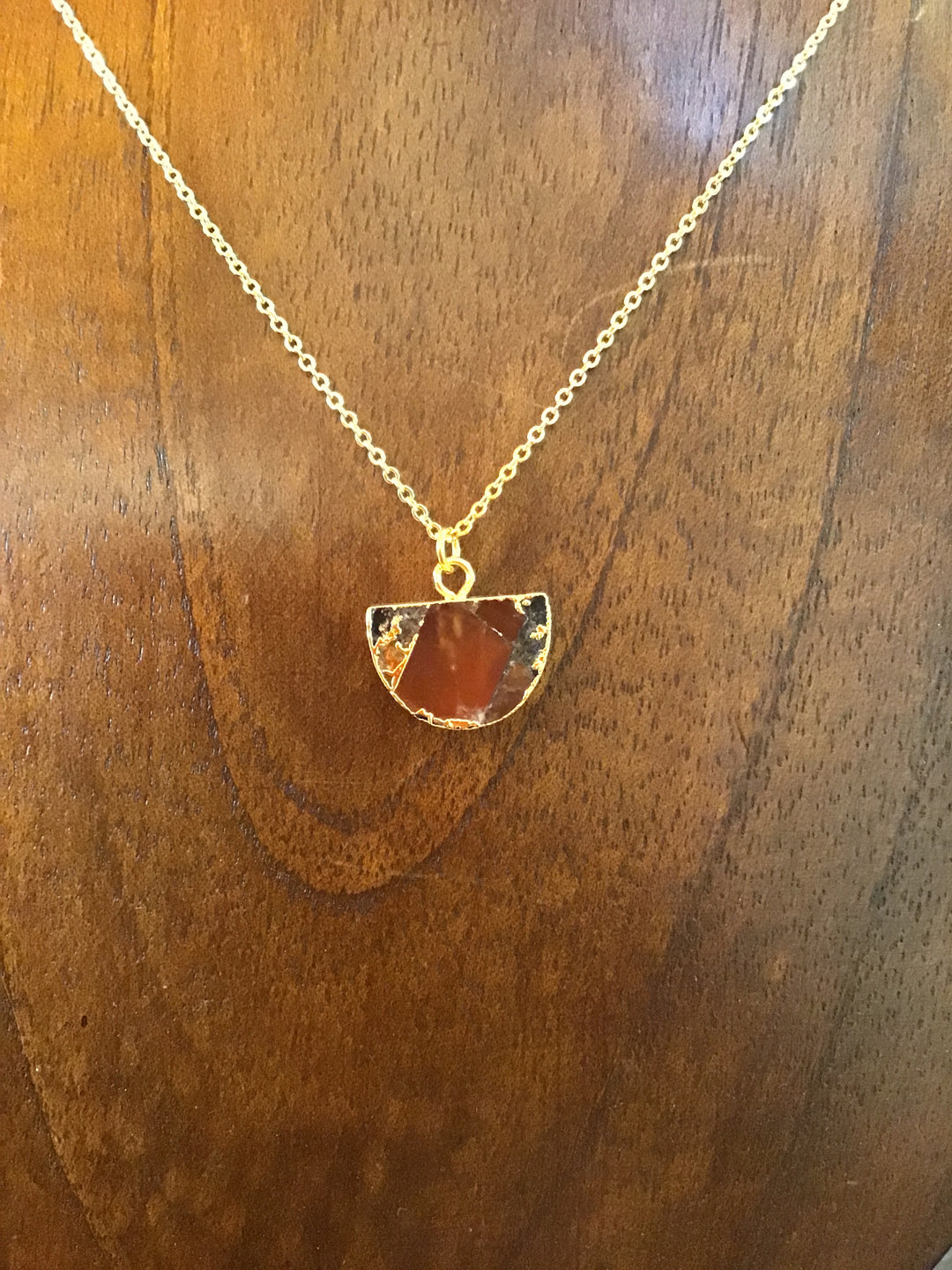 Crackle Half Moon Tigers Eye Gold Necklace - Violet Elizabeth
