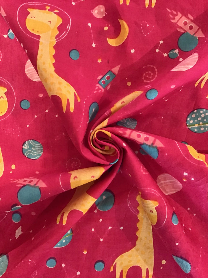Giraffe In Space Screen Printed Screen Printed Cotton Fabric