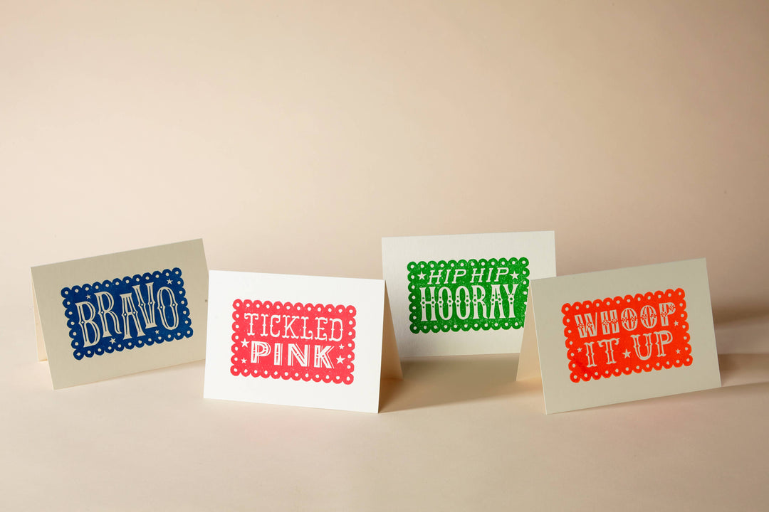 HIP HIP HOORAY Linocut Greeting Card