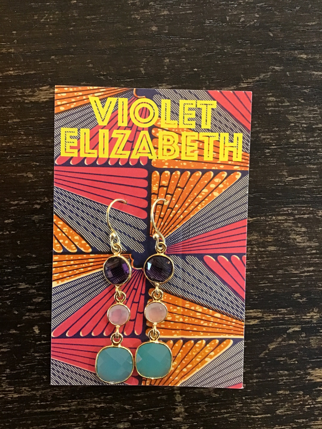 Amethyst & Pink Chalcedony & Ink Chalcedony Triple Threat Earrings - Violet Elizabeth