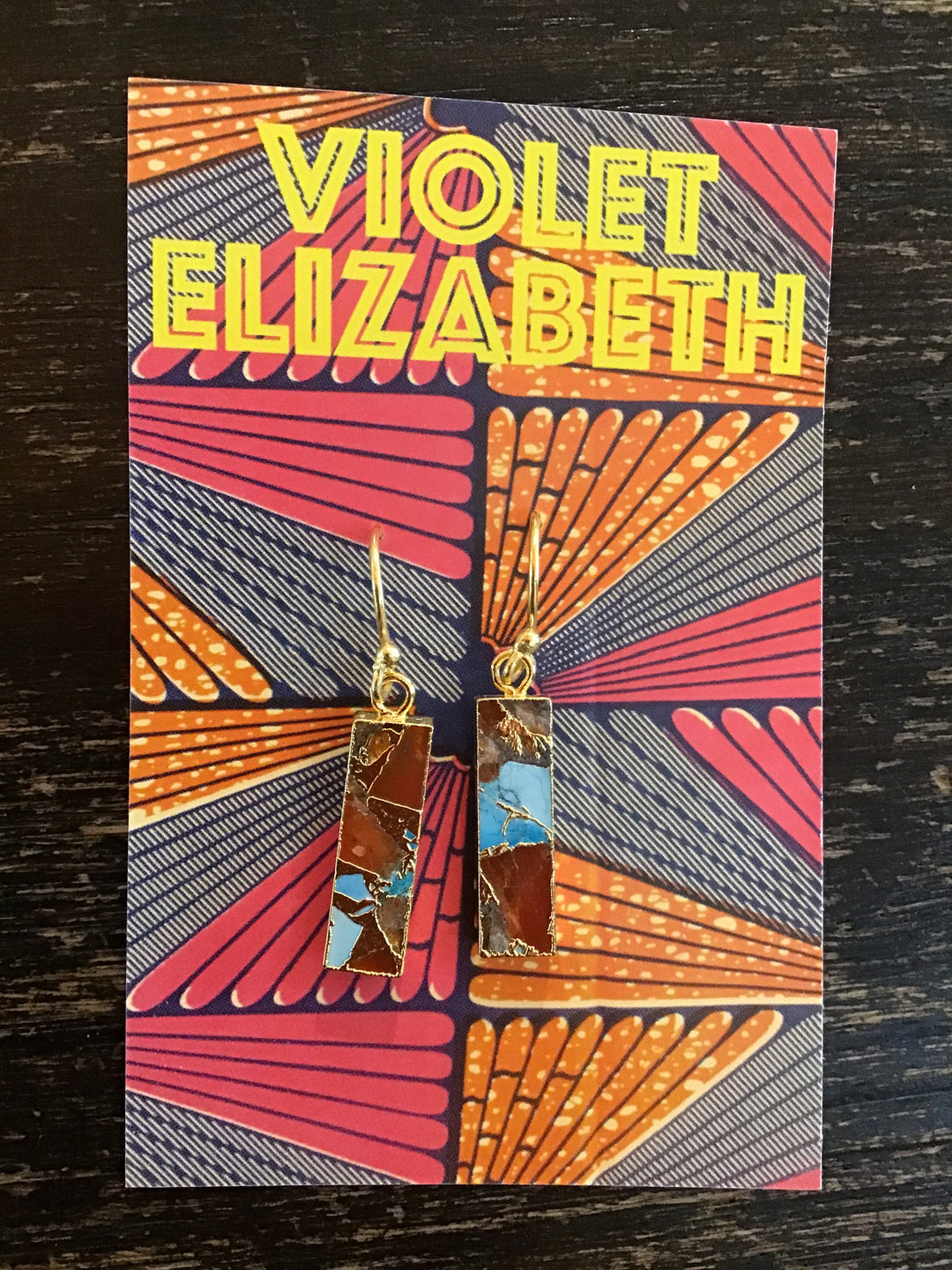 Crackle Mini Turquoise & Cranberry Gold Earrings - Violet Elizabeth