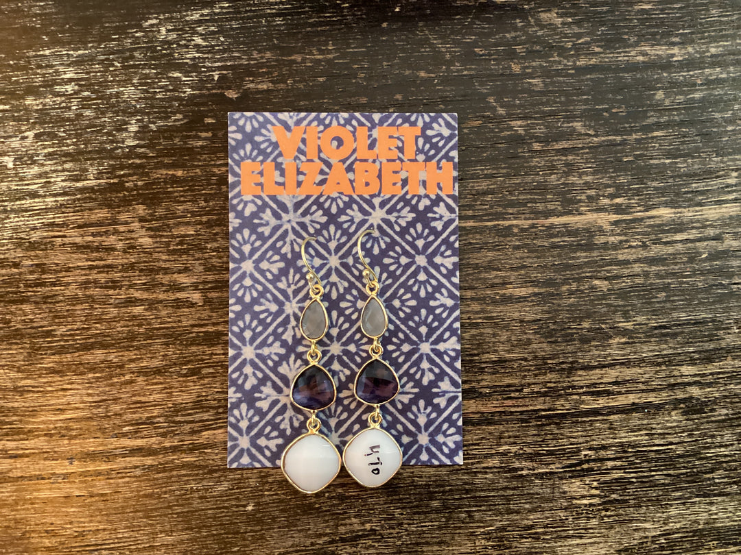 Ink Chalcedony & Amethyst & Opalite Triple Threat Earrings - Violet Elizabeth