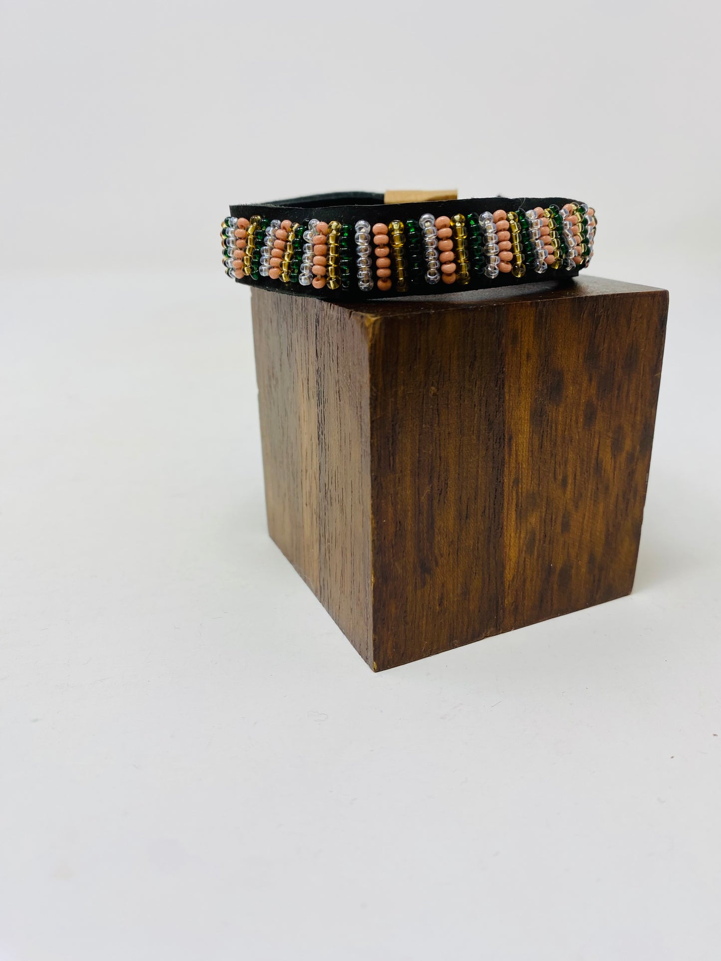 Nature inspired Glass Beaded leather bracelet - Violet Elizabeth