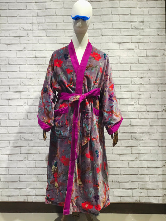 Dusky purple flock velvet robe - Violet Elizabeth