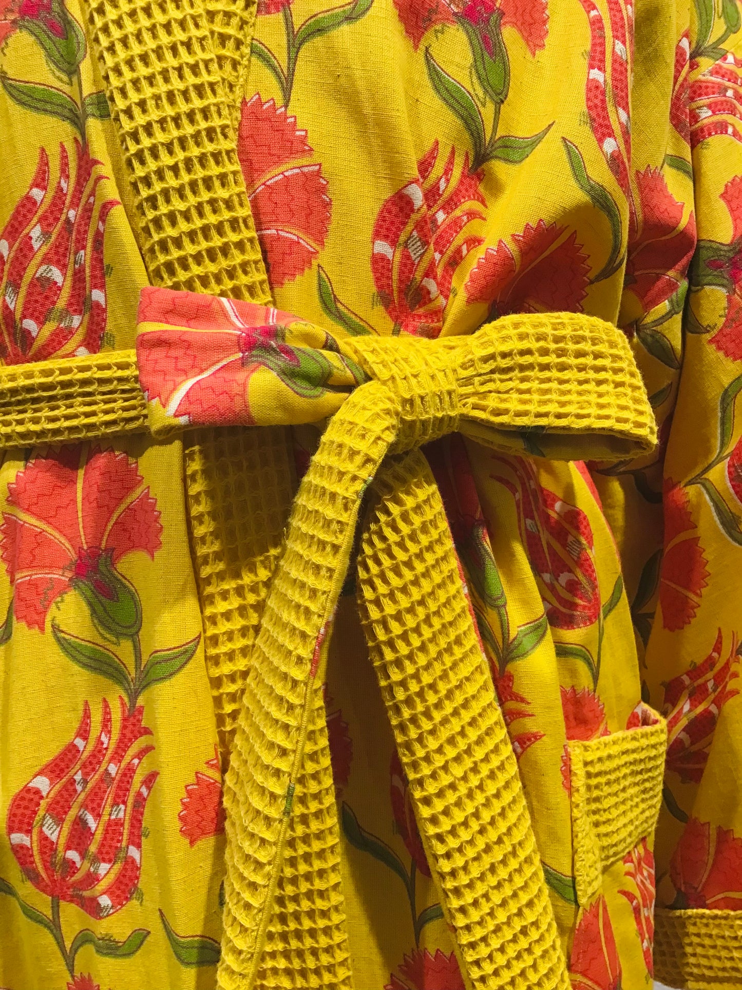 Cornflower yellow print Waffle Robe - Violet Elizabeth