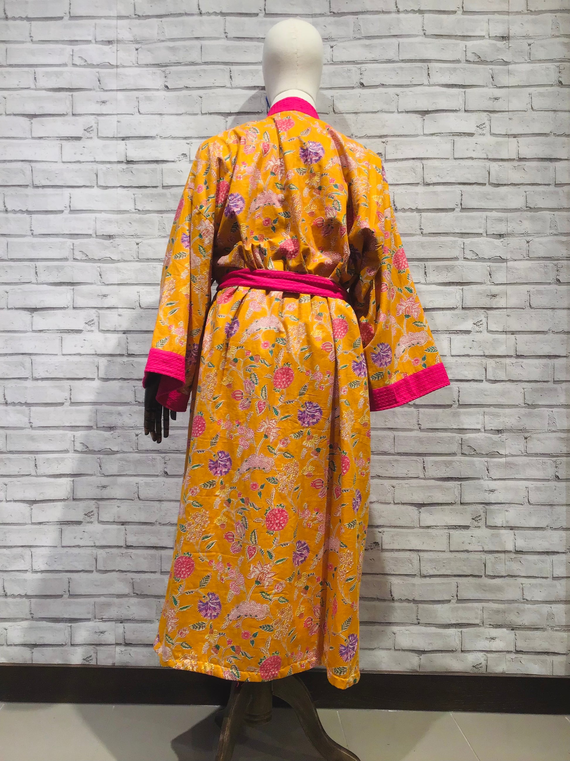 Indian summer waffle robe with pink - Violet Elizabeth
