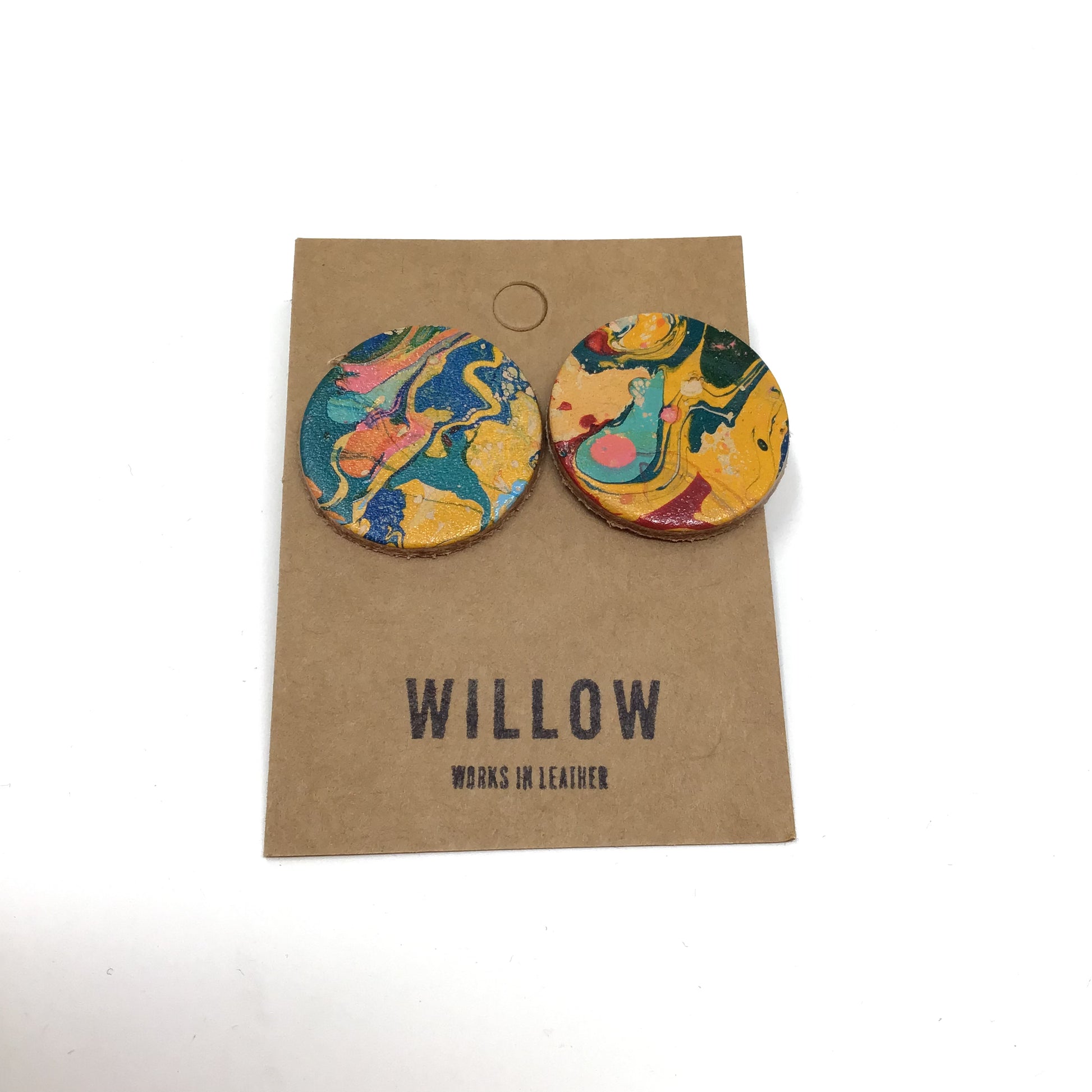 Large Marbled Leather Earrings - Violet Elizabeth