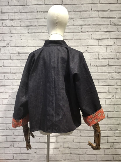 Sanskruti Denim and Block Print Jacket - Violet Elizabeth