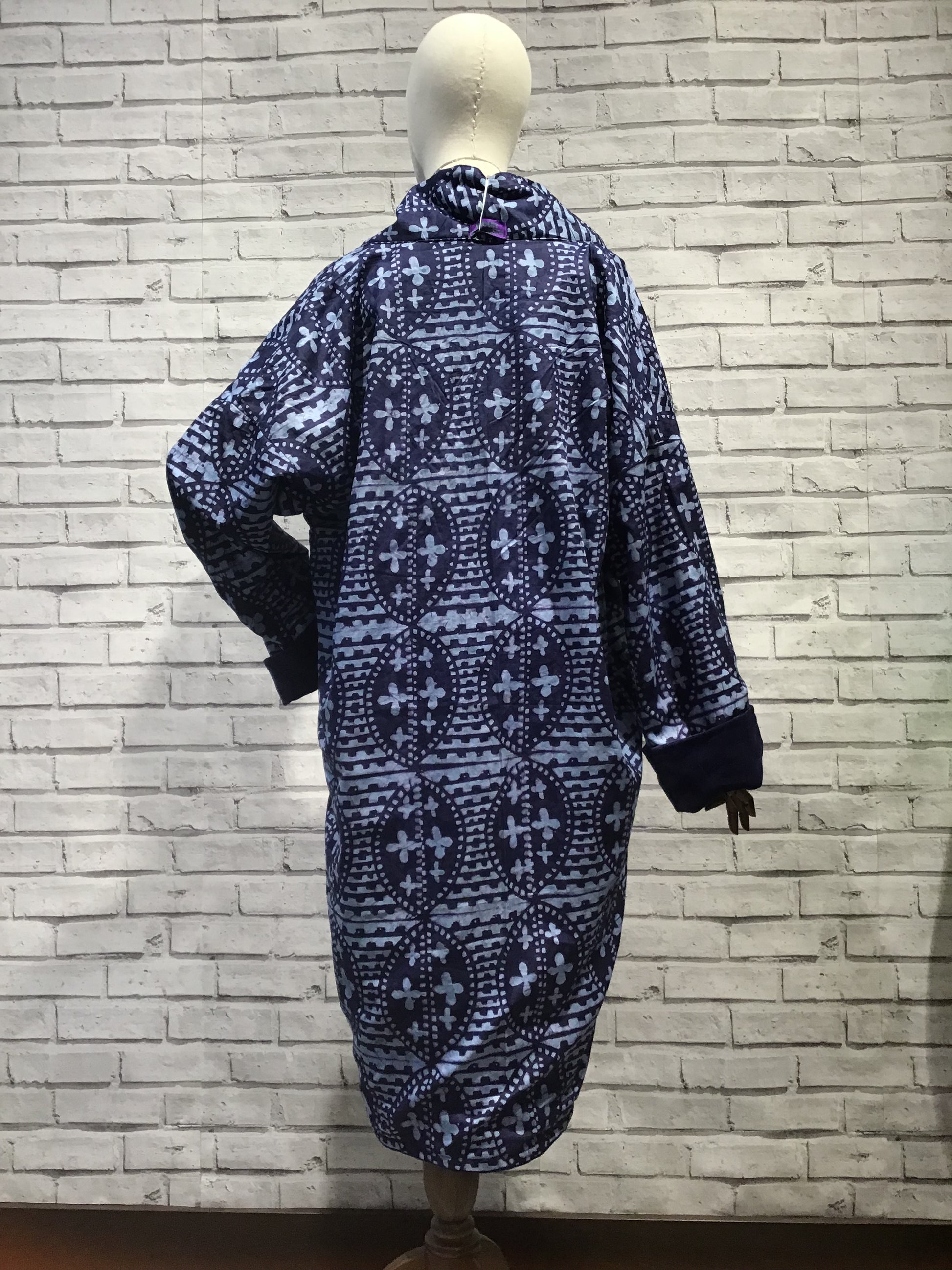 Midnight Blue Velvet coat long in rare batik - Violet Elizabeth
