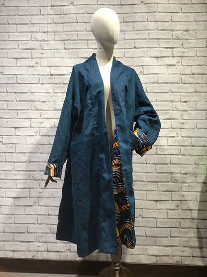 Cosmic Waves Teal Linen Coat - Violet Elizabeth