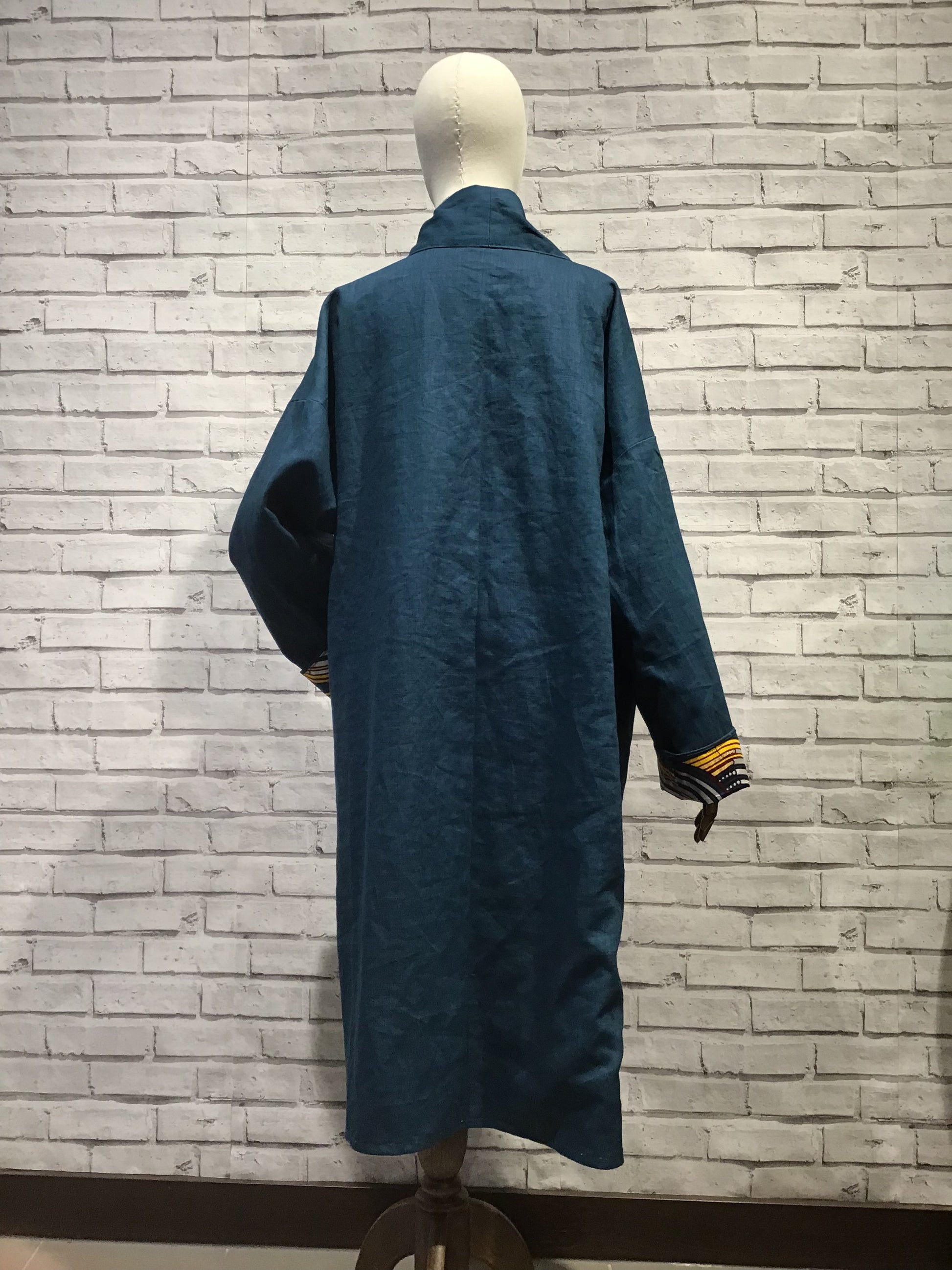 Cosmic Waves Teal Linen Coat - Violet Elizabeth
