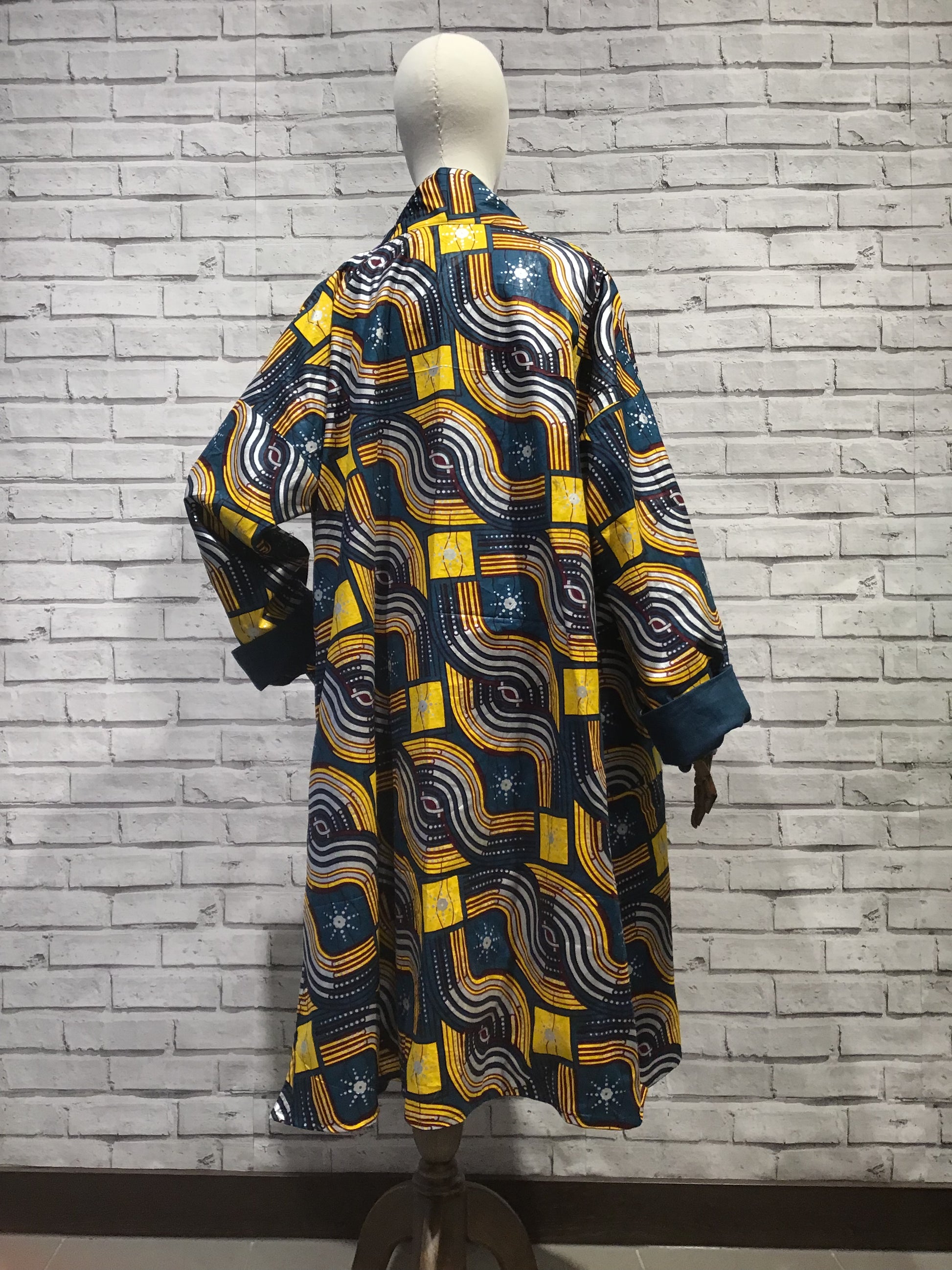 Cosmic Waves Teal Linen Coat - Violet Elizabeth