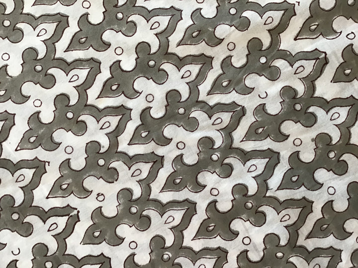 Crenelation Grey Print Block Printed Cotton Fabric