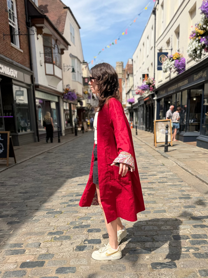 Red Paisley Reversible Linen Coat