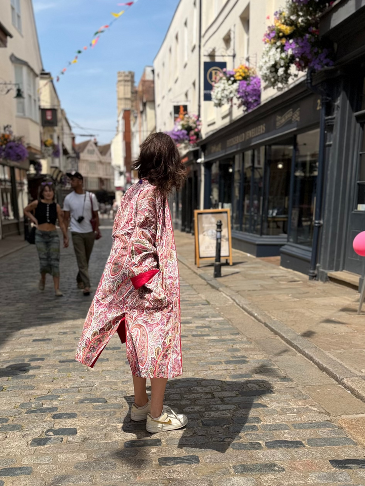 Red Paisley Reversible Linen Coat