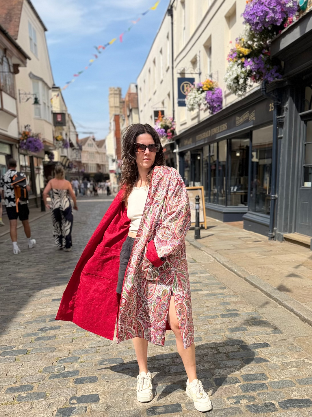 Red Paisley Reversible Linen Coat