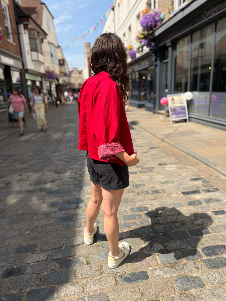 Red Garden Linen Jacket: Reversible