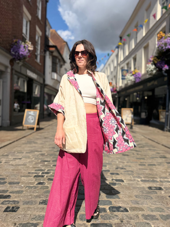 Raspberry Vibes Linen Jacket: Mid-Length