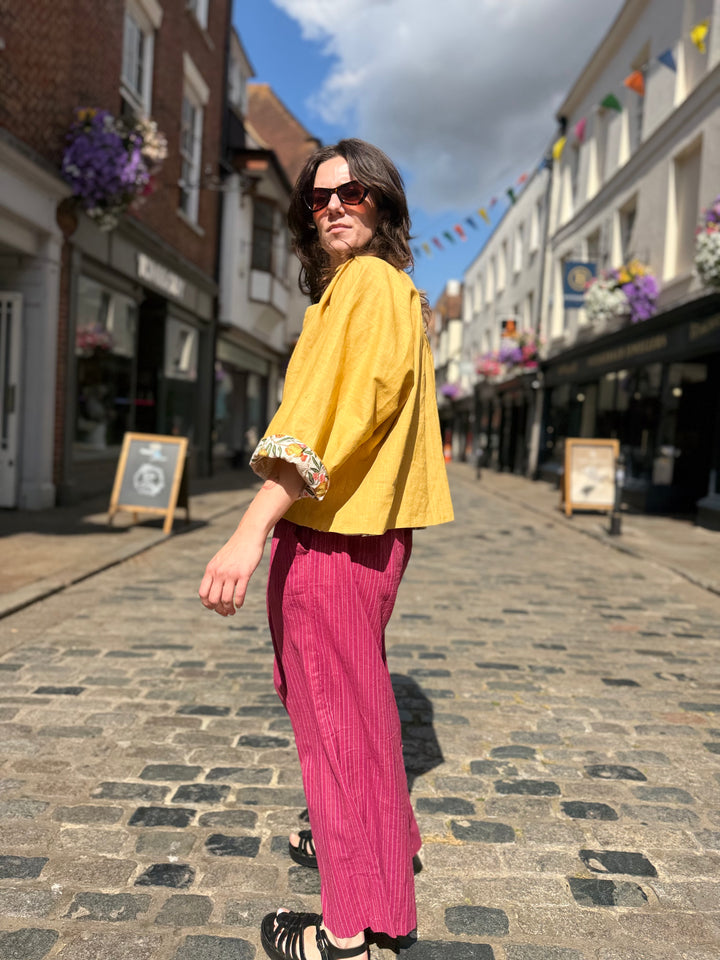 Yellow Cockatoo Linen Jacket: Reversible