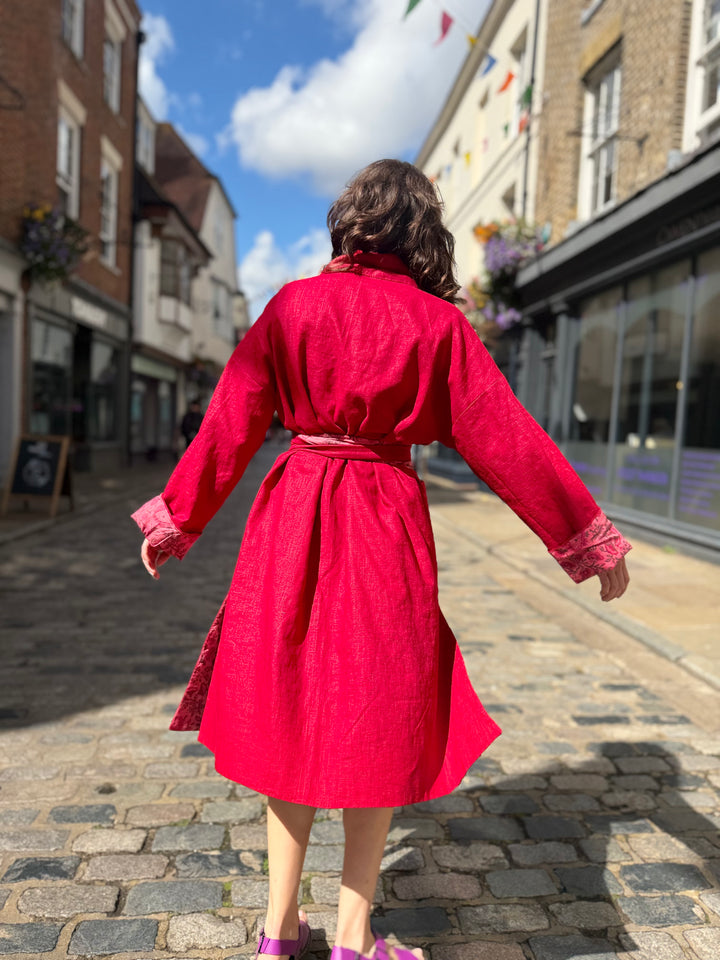 Berry Delicious Linen Coat: Reversible, and featuring an Obi Belt