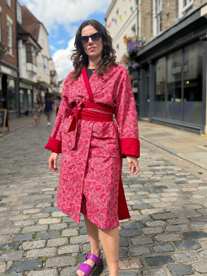 Berry Delicious Linen Coat: Reversible, and featuring an Obi Belt