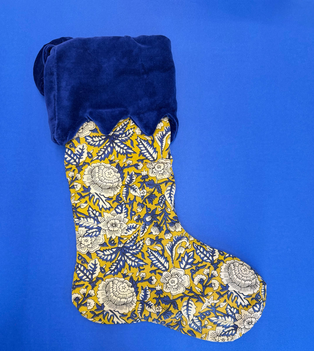 Festive Blue Bagru Print Handmade Christmas Stocking