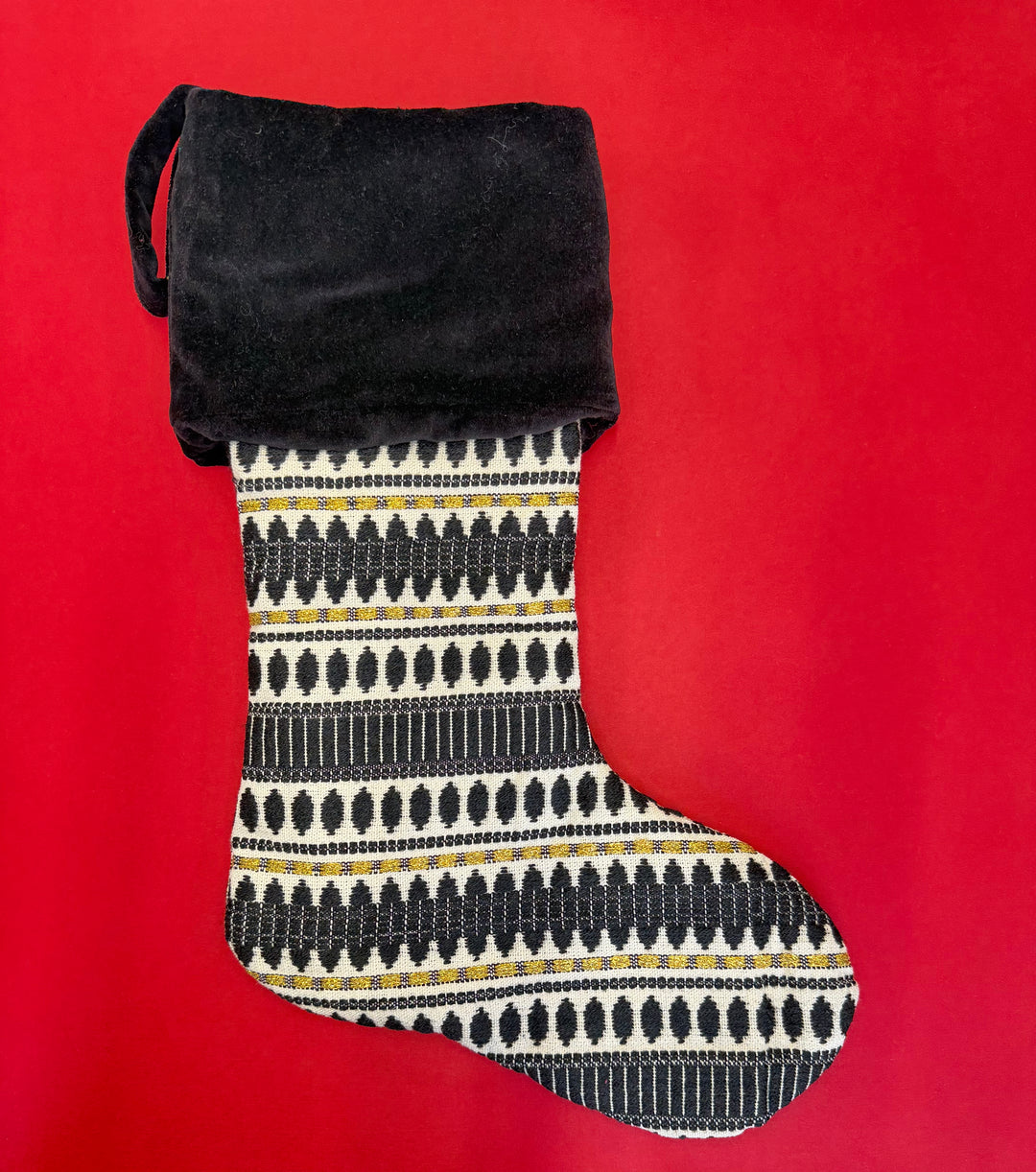 Black White and Gold Handloom Handmade Christmas Stocking