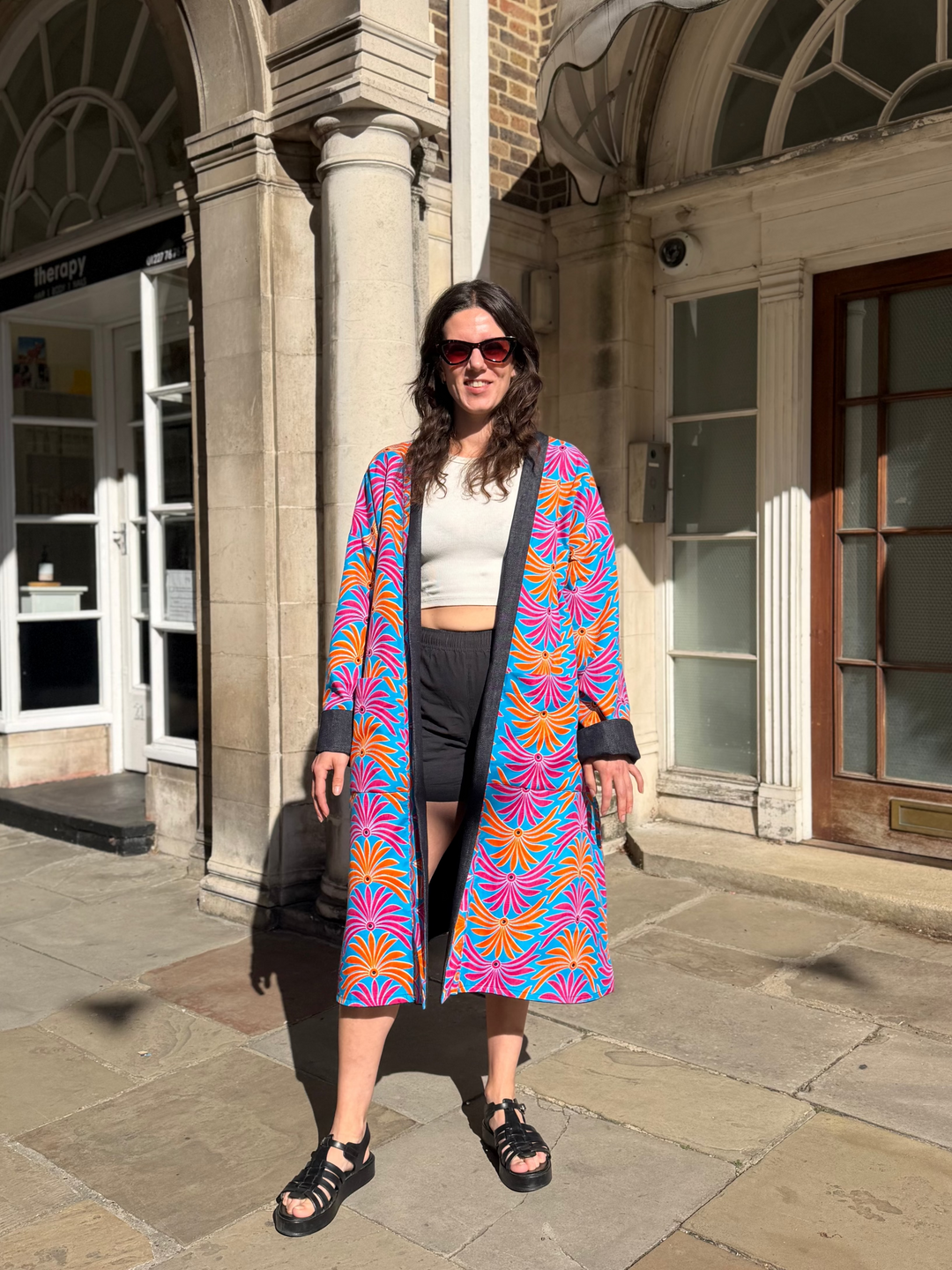 Hotel Tropicana Reversible Denim Coat featuring an Obi Belt