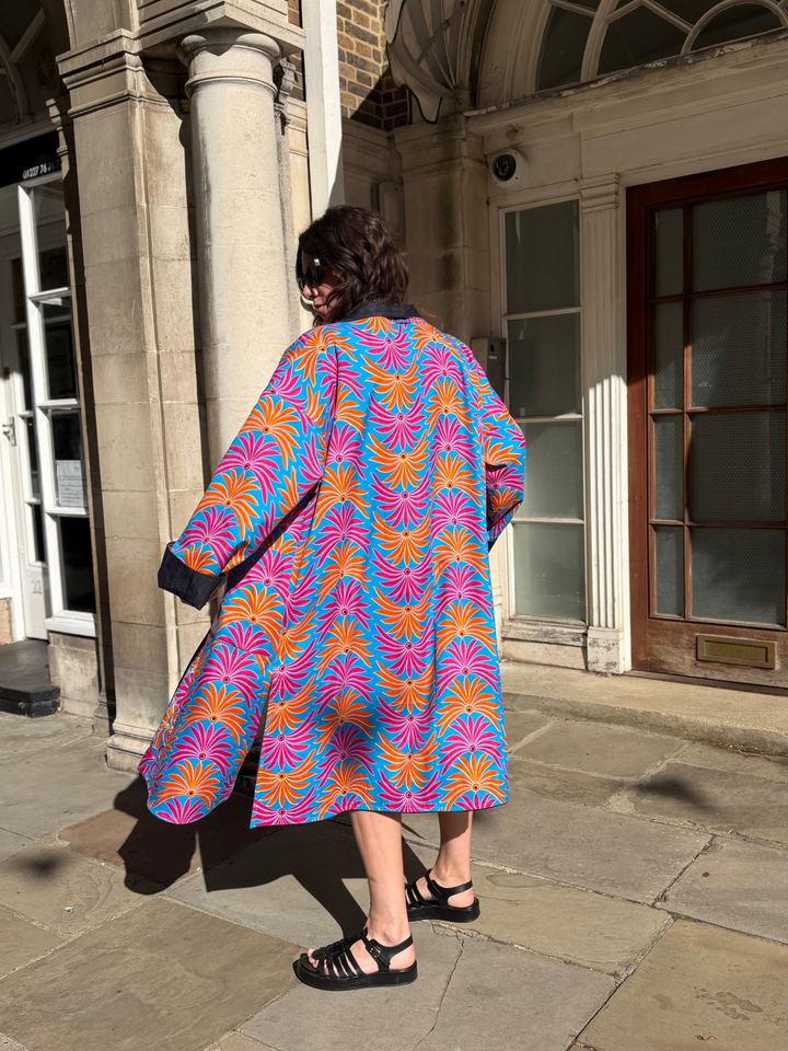 Hotel Tropicana Reversible Denim Coat featuring an Obi Belt