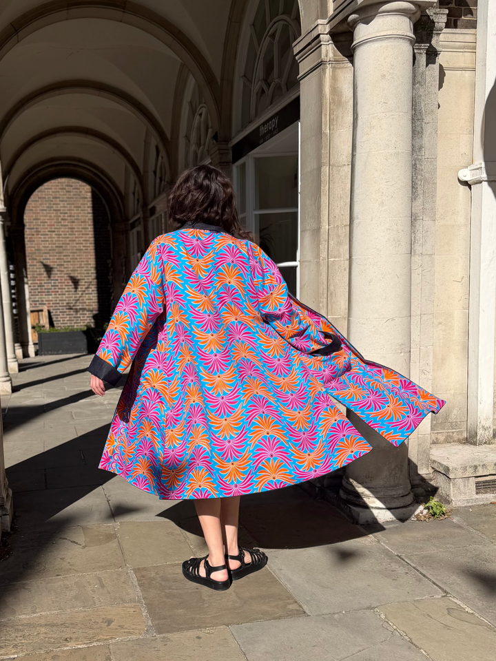 Hotel Tropicana Reversible Denim Coat featuring an Obi Belt
