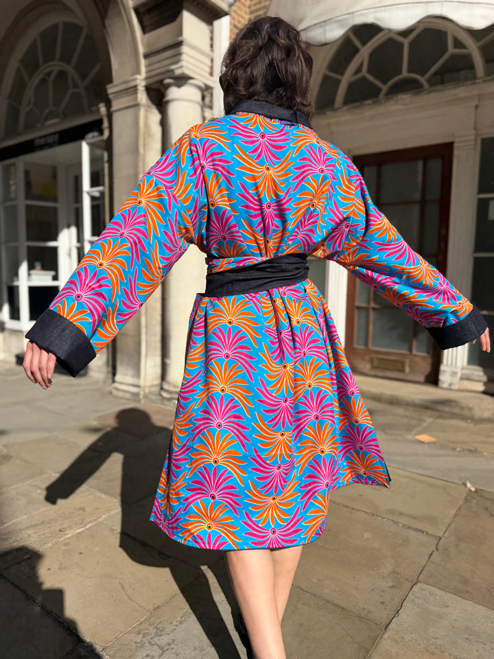 Hotel Tropicana Reversible Denim Coat featuring an Obi Belt