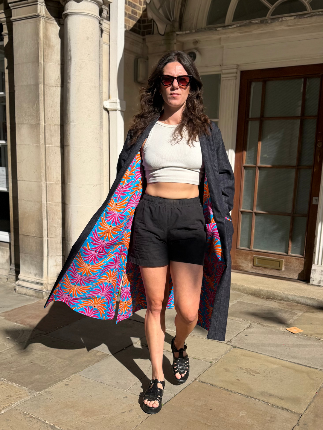 Hotel Tropicana Reversible Denim Coat featuring an Obi Belt