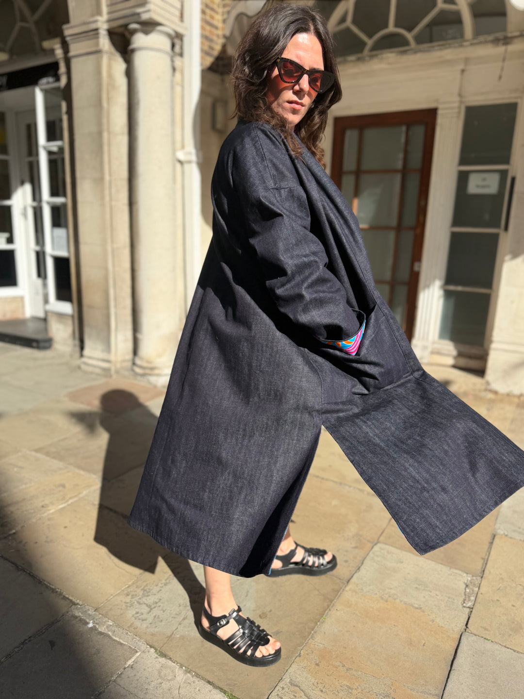 Hotel Tropicana Reversible Denim Coat featuring an Obi Belt