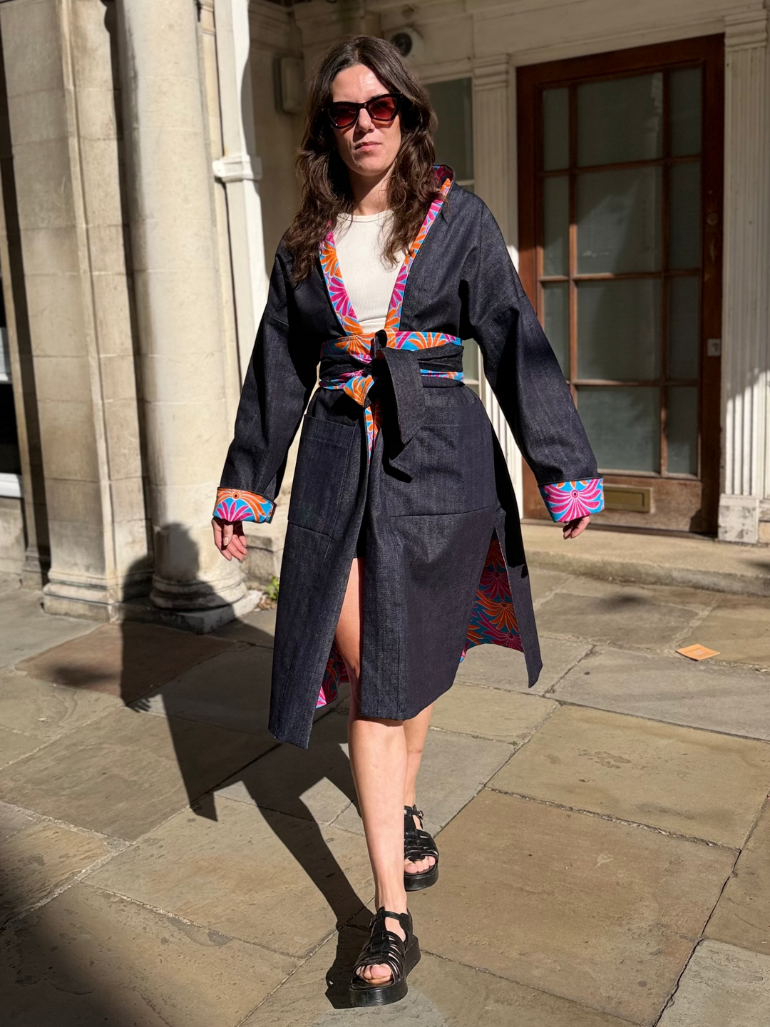 Hotel Tropicana Reversible Denim Coat featuring an Obi Belt