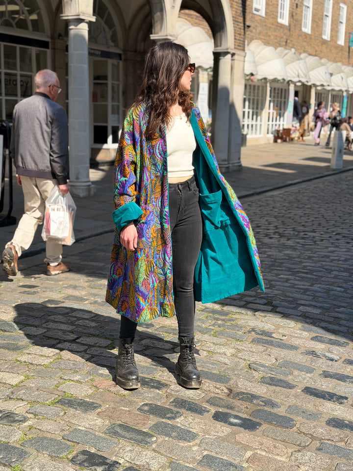 Psychedelic Foliage Velvet Coat: Reversible