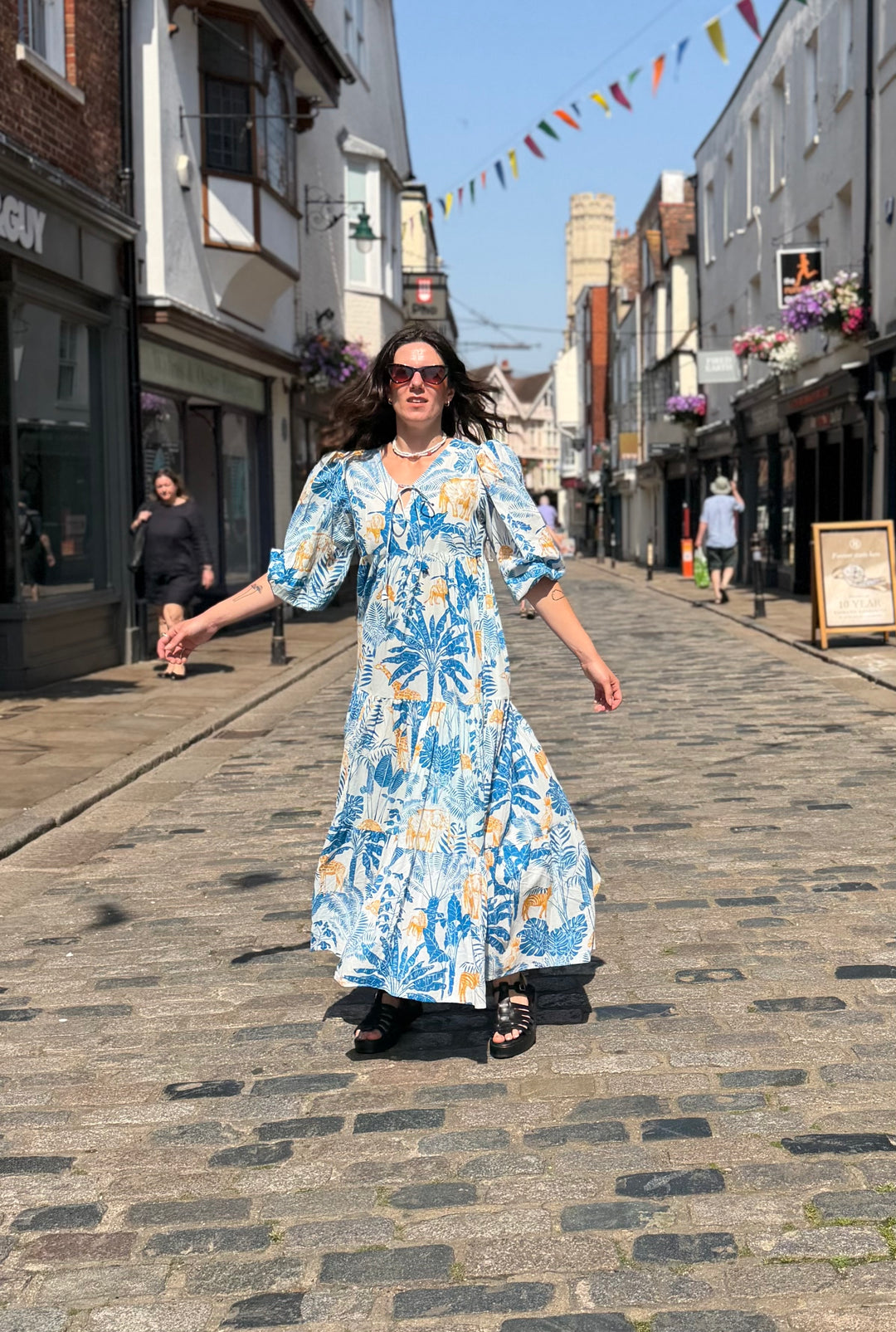 Screen Print Cotton Tiered Dress