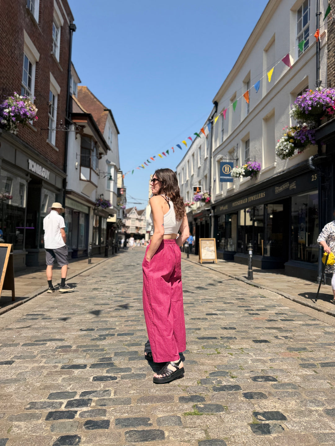 Rasberry Kantha Tailored Cropped Trousers
