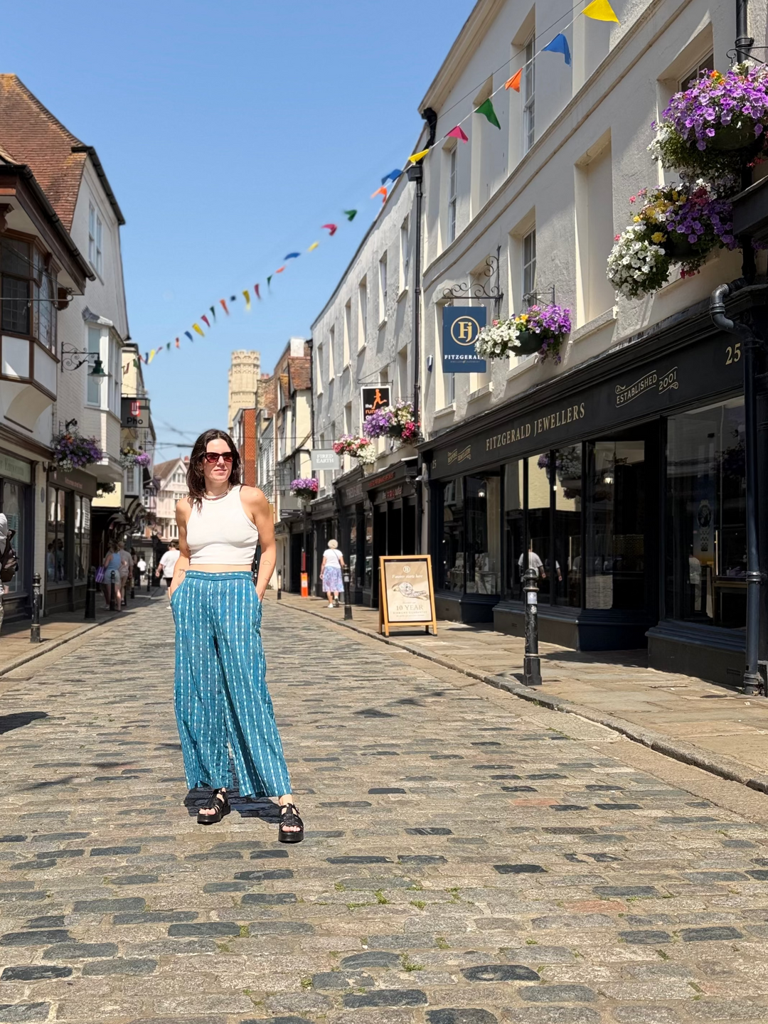 Blue Kantha Tailored Cropped Trousers